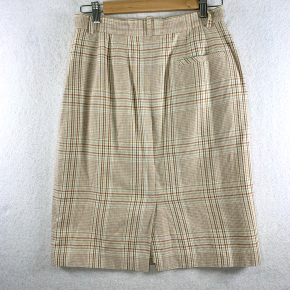 VTG Lands End Womens Plaid Skirt Sz S/M Academia Preppy Countryside Cotton Linen - Picture 4 of 12